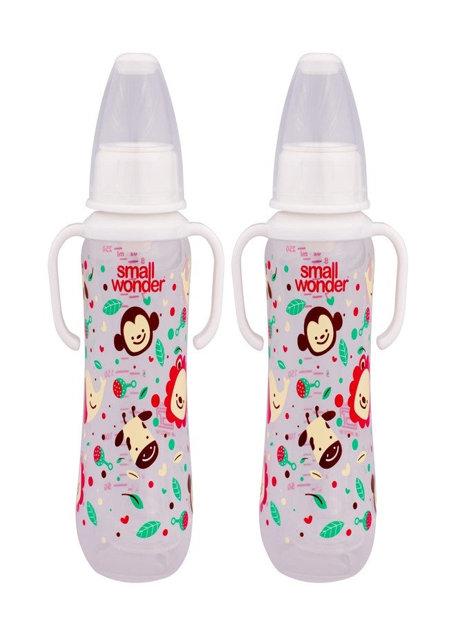 Small Wonder Baby Feeding Bottle Slim Neck Clear 250 ml Pack of 2, Animal Print, with Anti Colic Nipple, New Born/Infants/Toddler Upto 3 Years, BPA Free, White Colour - Image 1