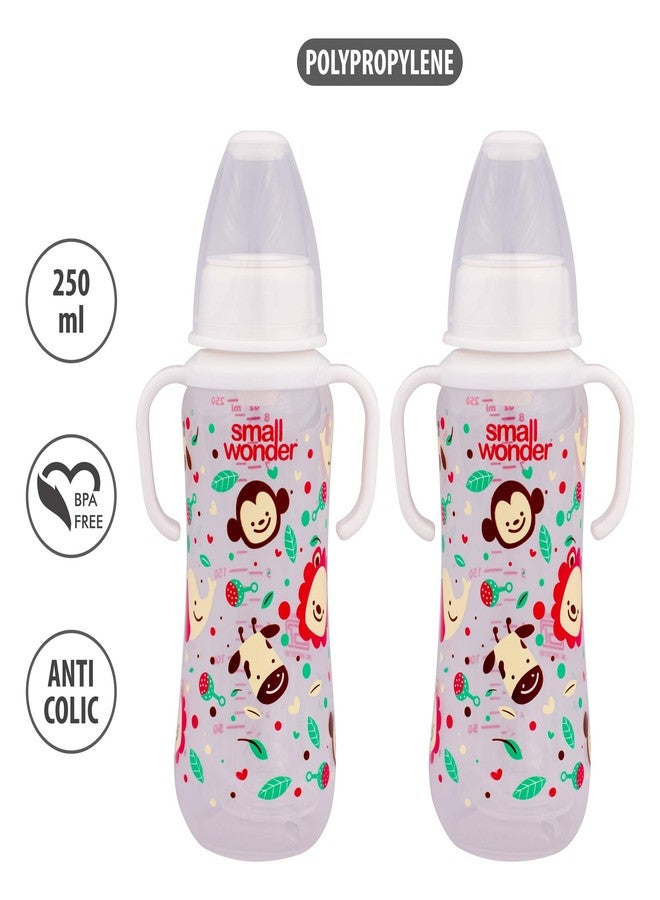 Small Wonder Baby Feeding Bottle Slim Neck Clear 250 ml Pack of 2, Animal Print, with Anti Colic Nipple, New Born/Infants/Toddler Upto 3 Years, BPA Free, White Colour - Image 2