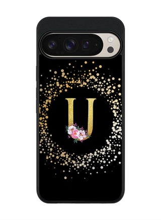 Custom Monogram Floral - U ( Black )
