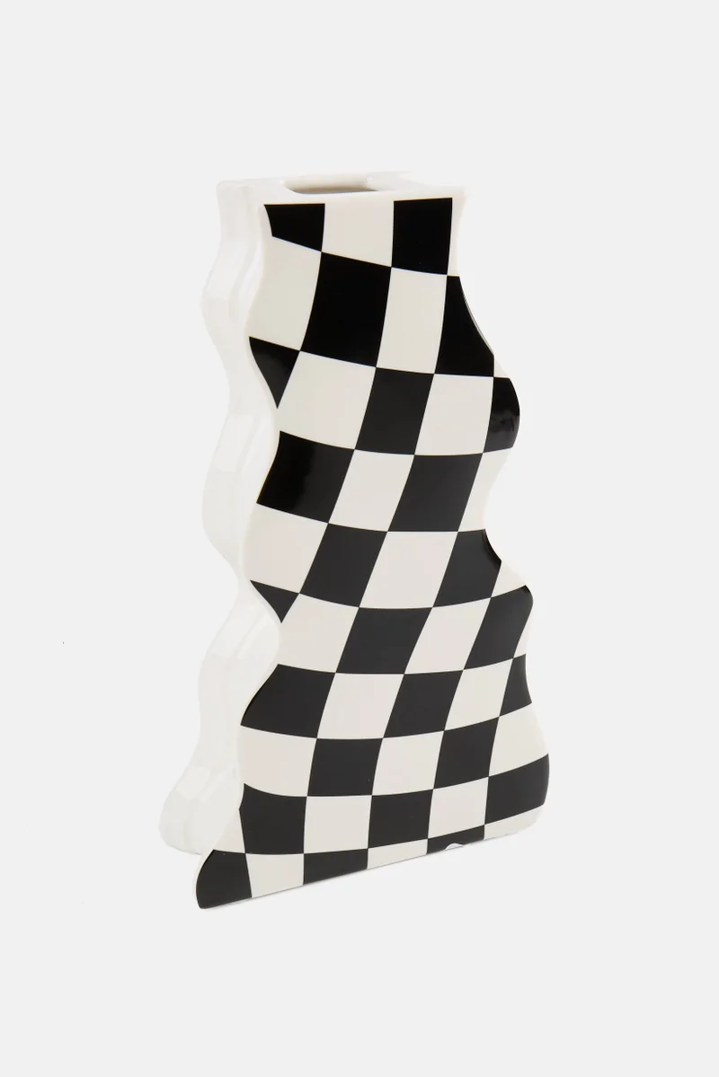 Muy Mucho Checkered Design Ceramic Vase, Multicolor
