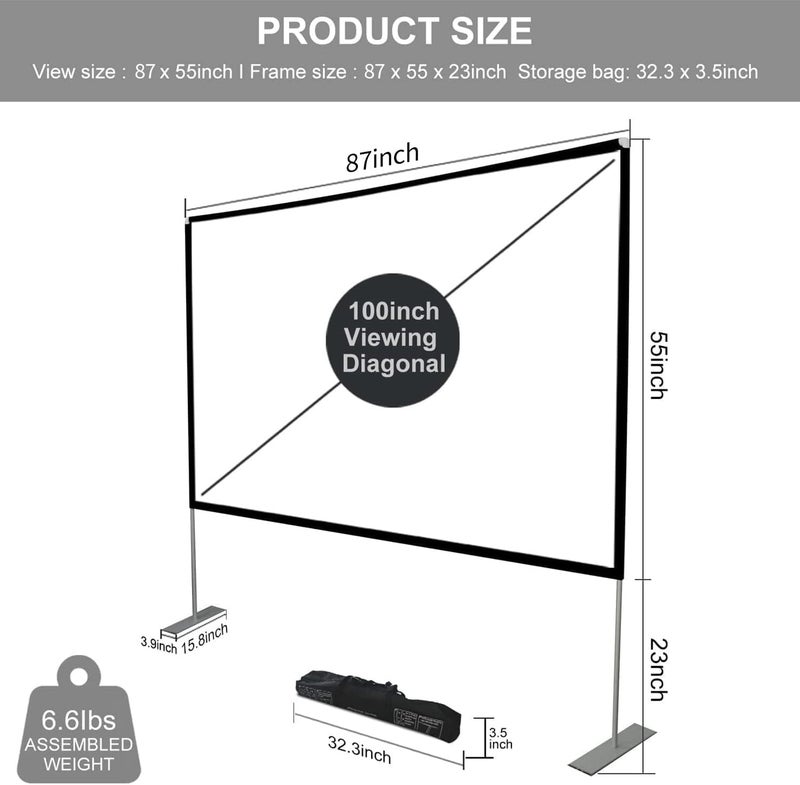 SKERELL Outdoor Projector Screen with Stand 100 Inch: Portable Projection Screen for Outside Theater Home Backyard Movies - Image 2