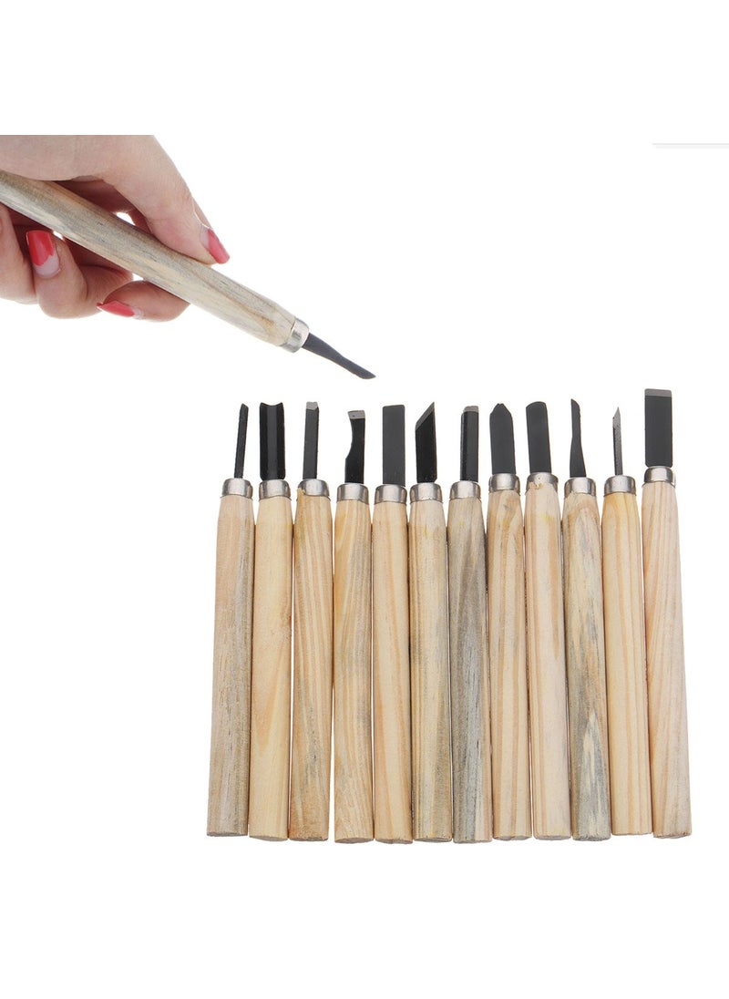 Generic Generic 12Pcs Wood Carving Tool Set Whittling Wood Handle Chisel Woodworkers Sculpture Tool 