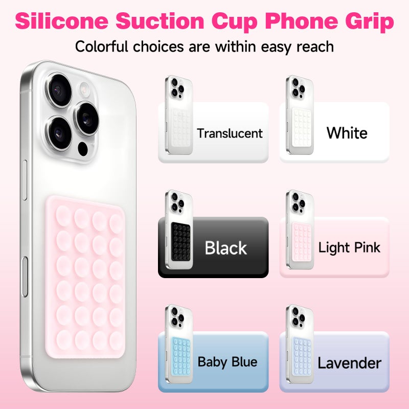 QxbBox 2Pack Silicone Suction Phone Case Mount, Suction Cup with Strong Suction Power, Hands-Free Phone Accessories Holder, Silicon Adhesive Phone Stand Sticky for Cell Phone Light Pink - Image 2