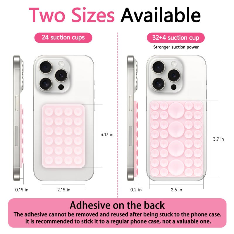 QxbBox 2Pack Silicone Suction Phone Case Mount, Suction Cup with Strong Suction Power, Hands-Free Phone Accessories Holder, Silicon Adhesive Phone Stand Sticky for Cell Phone Light Pink - Image 3