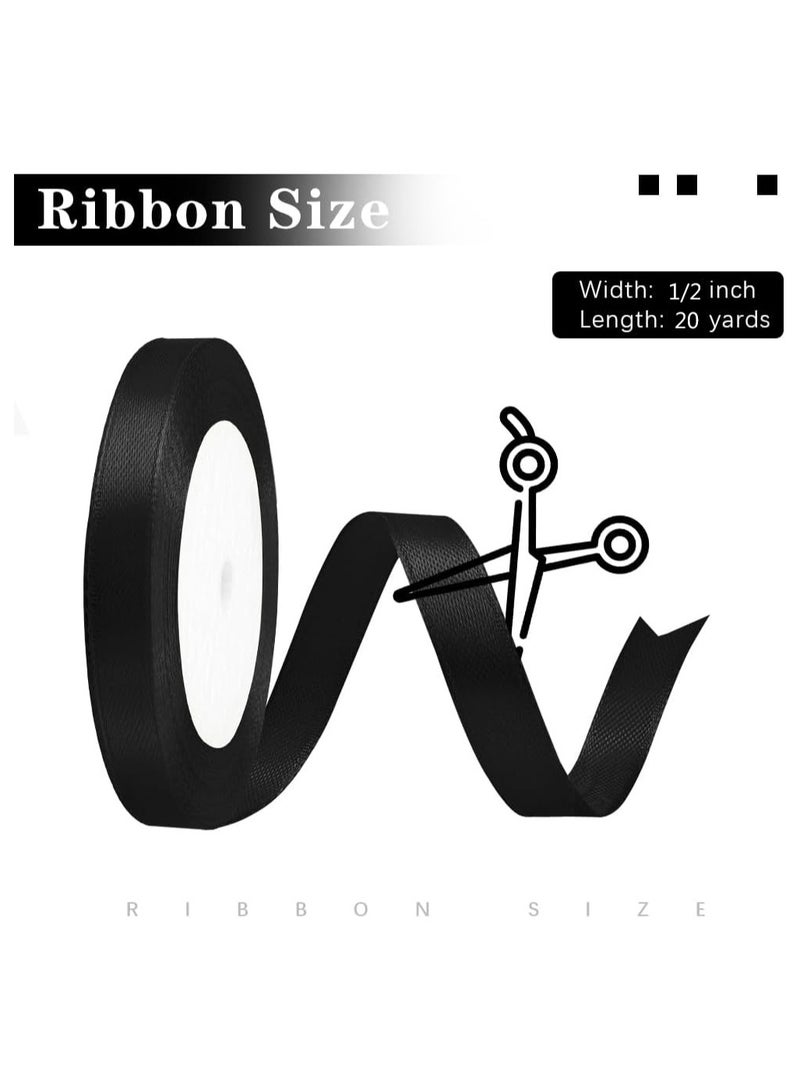 1/2 Inch 20 Yards Black Satin Ribbon for Flower Bouquet Floral Crafts Wedding Décor Birthday Cake - Image 2