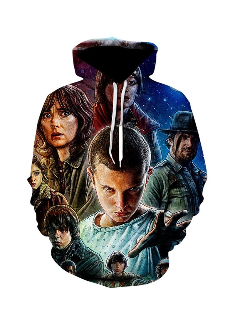 سويت شيرت فضفاض بغطاء رأس وطبعة رقمية ثلاثية الأبعاد من Stranger Things - Image 1
