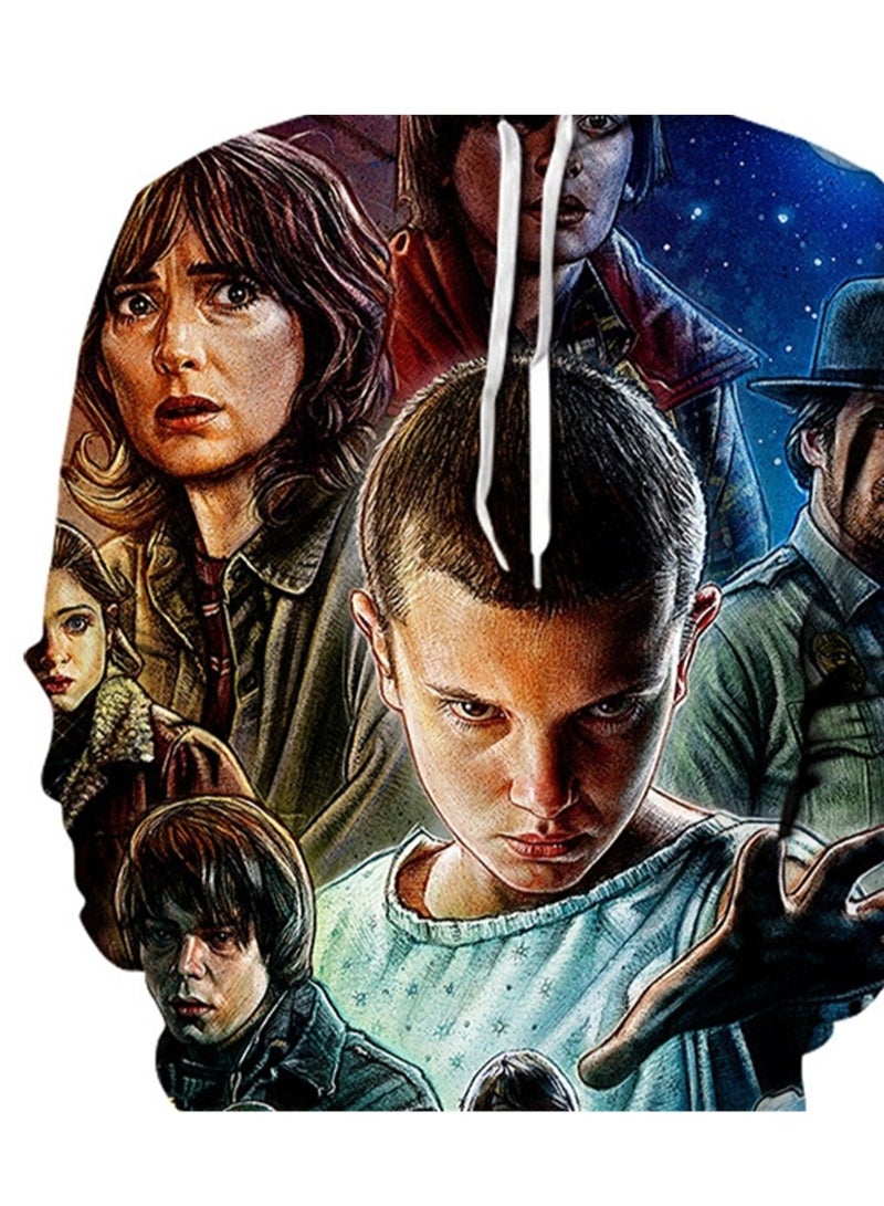 سويت شيرت فضفاض بغطاء رأس وطبعة رقمية ثلاثية الأبعاد من Stranger Things - Image 3