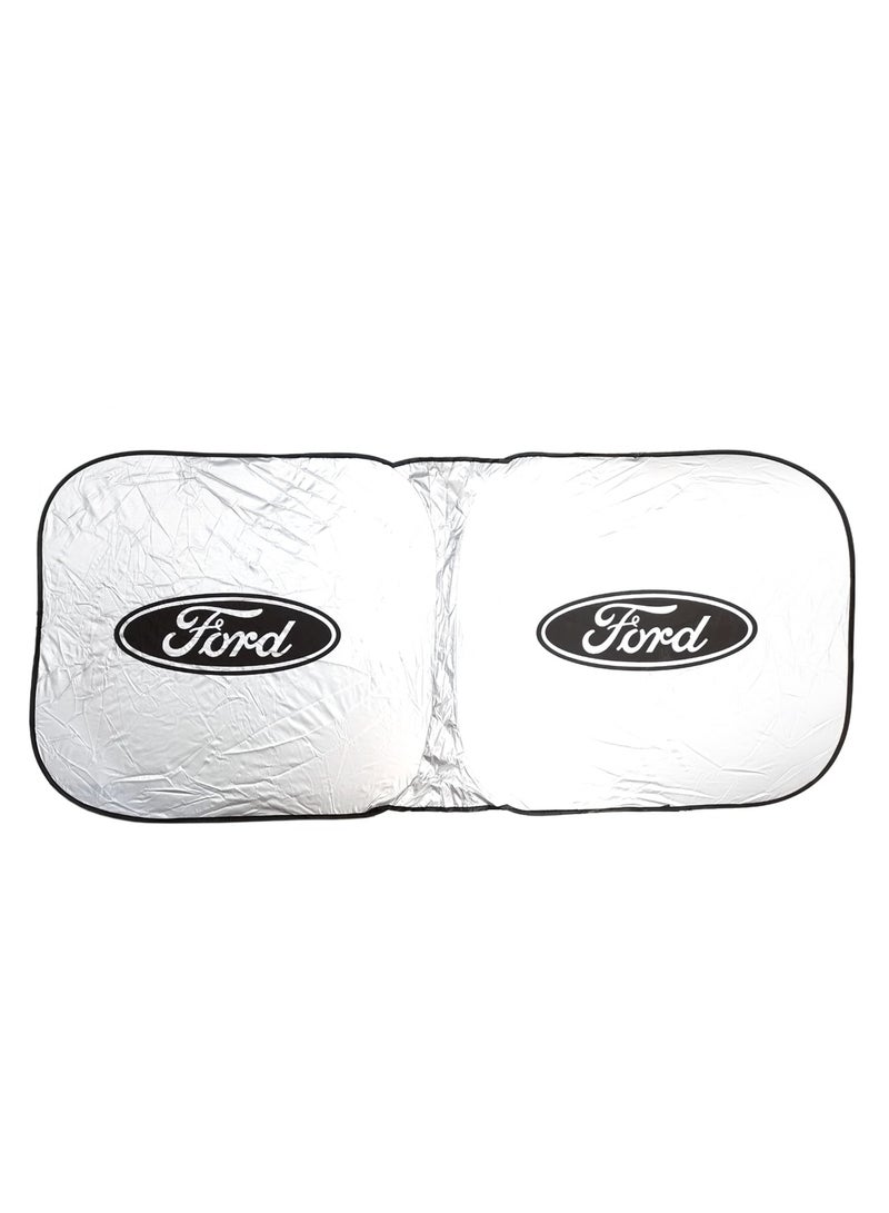 فورد واقي الشمس الأمامي للسيارة من فورد - واقي شمس قابل للطي للنافذة الأمامية، يوفر حماية من الحرارة والأشعة فوق البنفسجية، مناسب لجميع أنواع السيارات، حاجب شمس محمول مع حقيبة تخزين. - Image 2