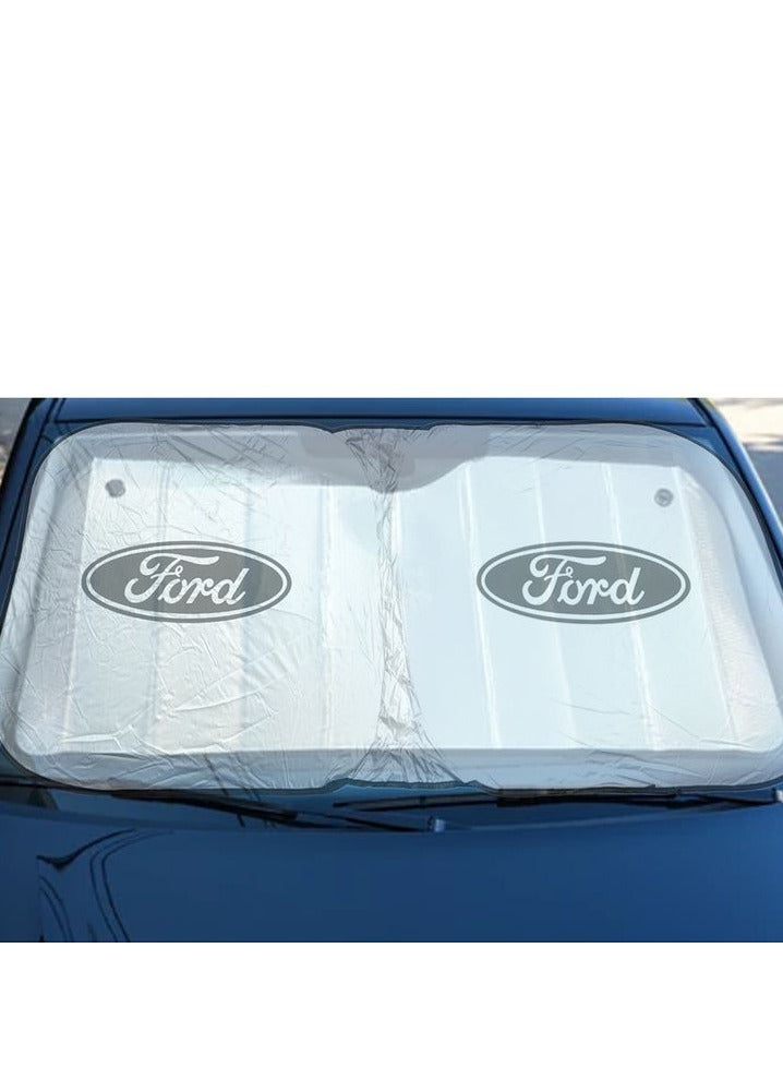 فورد واقي الشمس الأمامي للسيارة من فورد - واقي شمس قابل للطي للنافذة الأمامية، يوفر حماية من الحرارة والأشعة فوق البنفسجية، مناسب لجميع أنواع السيارات، حاجب شمس محمول مع حقيبة تخزين. - Image 5