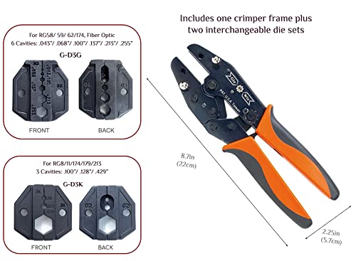 GIZWIZ Quick Change RF Coax Ratchet Crimping Tool 2 Interchangeable Die Sets For RG8 RG58 RG59 RG174 LMR400 Fiber Optic GHQ3GK - Image 3