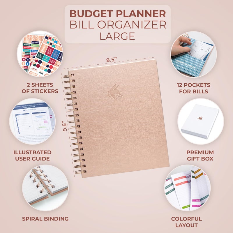 Clever Fox Budget Planner & Monthly Bill Organizer With Pockets. Expense Tracker, Budgeting Journal & Financial Book. Large, 8x9.5" (Rose Gold) - Image 2