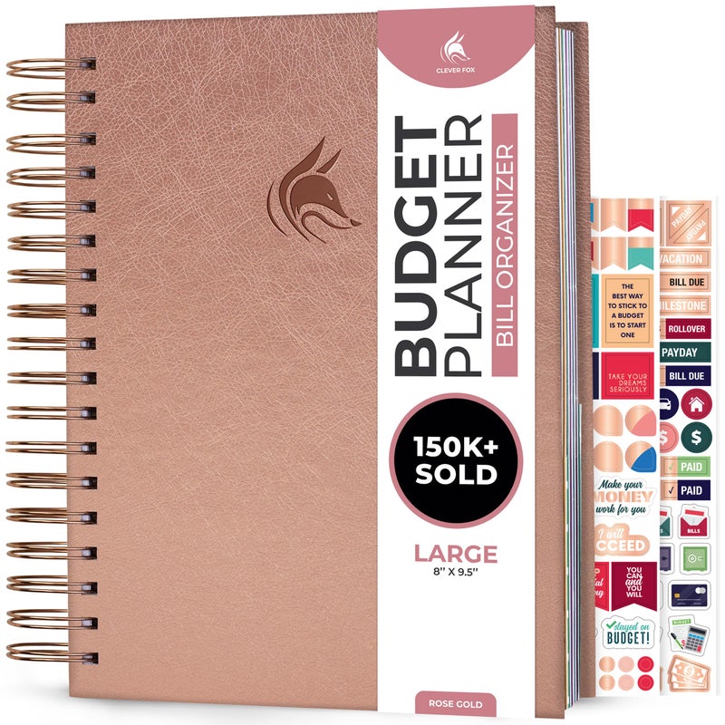 Clever Fox Budget Planner & Monthly Bill Organizer With Pockets. Expense Tracker, Budgeting Journal & Financial Book. Large, 8x9.5" (Rose Gold) - Image 1