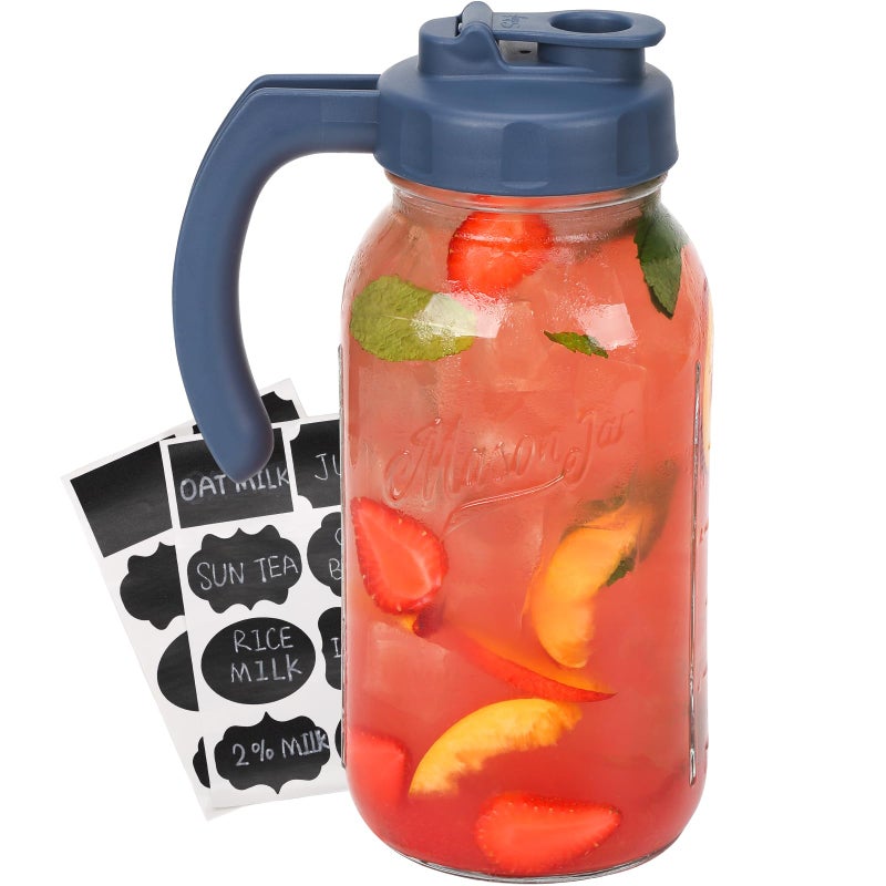 إبريق زجاجي من سوليجت مع غطاء وفتحة واسعة وصنبور صب مقاوم للتسرب بسعة 64 أونصة 2 كوارت 19 لتر للشاي الشمسي والشاي المثلج والعصير والقهوة الباردة والحليب 1 عبوة هالي نافي