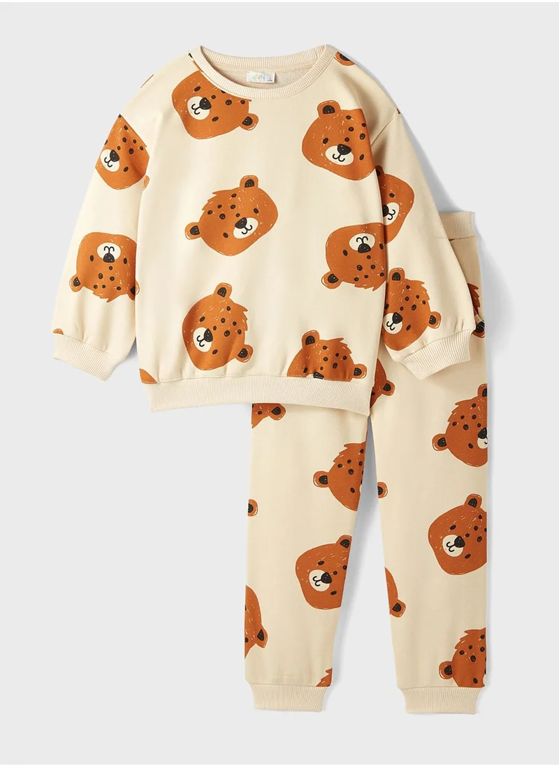 جون Teddy Bear Patterned Tracksuit Set