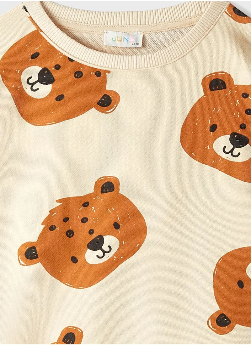 جون Teddy Bear Patterned Tracksuit Set