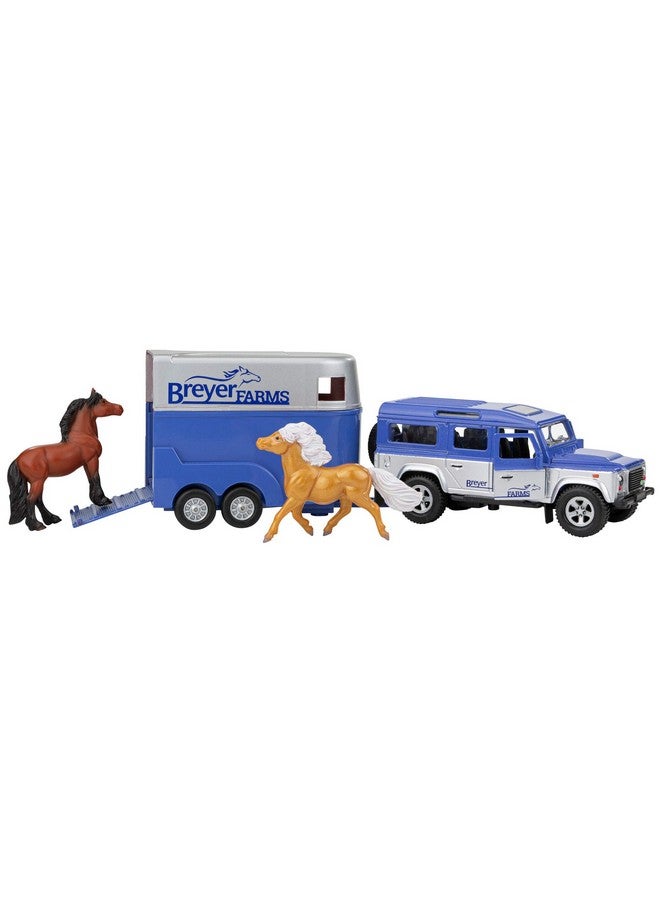 Breyer Breyer Horses Farms Land Rover and Tag-a-Long Trailer and Playset | Die Cast | 3.25” H x 10.5” L x 2.5” D | 2 Stablemates Horses Included | 1:32 Scale | Model #59216, Multi - Image 1