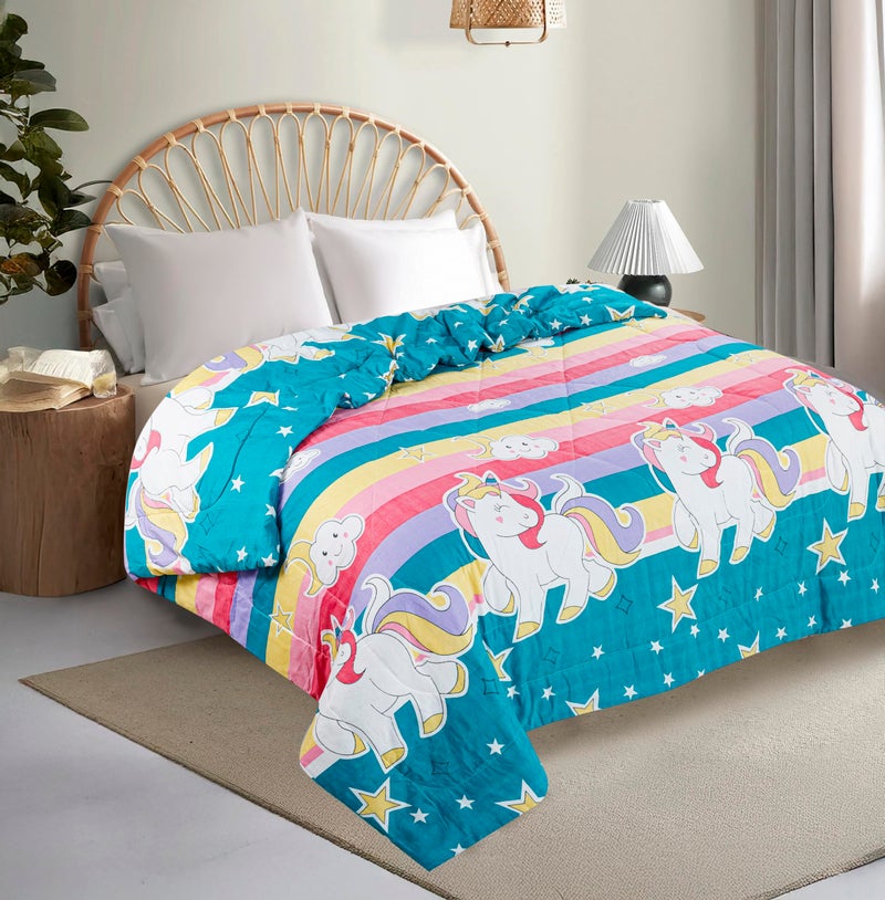 CHANDRAVATI 240 GSM Microfiber Reversible AC Comforter/Quilt/Duvets/Summer Blanket, Cozy & Lightweight All-Season Bedding King Size (Blue -Star, Double) - Image 1