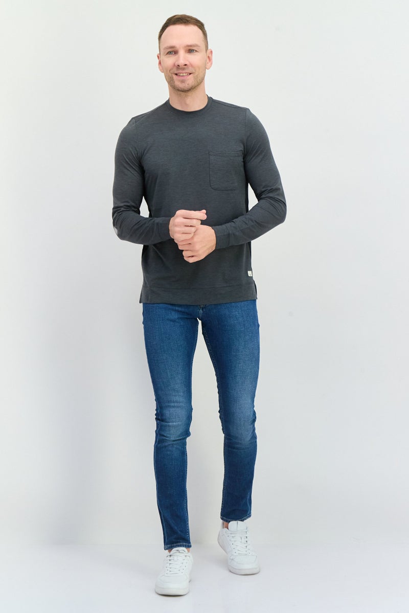 Beause Men Crew Neck Long Sleeves Heather T-Shirt, Grey - Image 3
