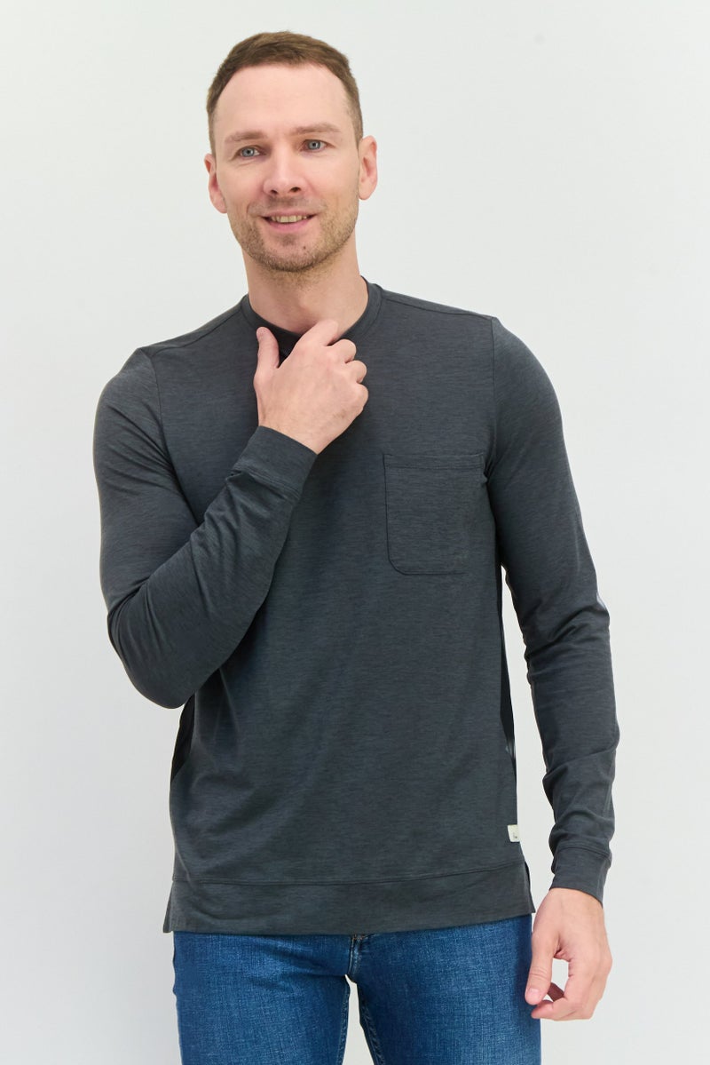 Beause Men Crew Neck Long Sleeves Heather T-Shirt, Grey - Image 1