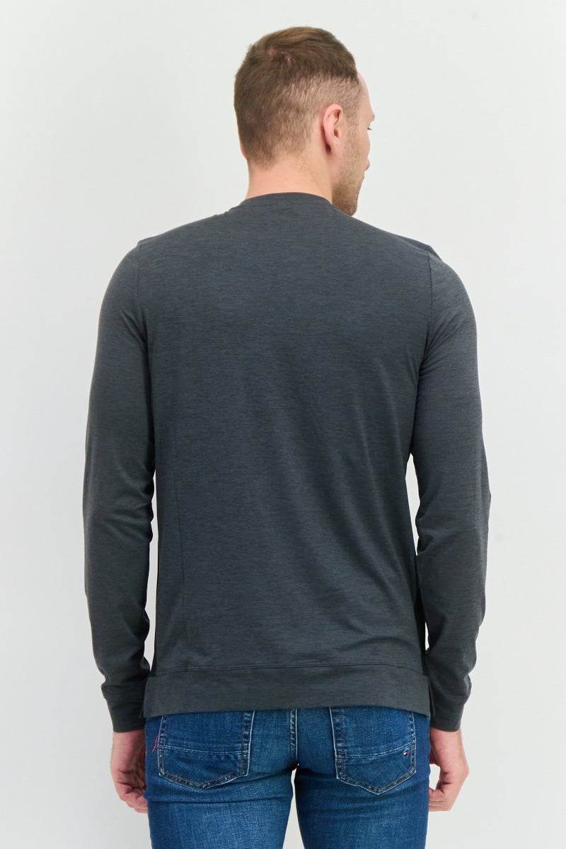 Beause Men Crew Neck Long Sleeves Heather T-Shirt, Grey - Image 2