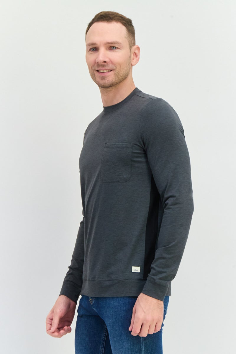 Beause Men Crew Neck Long Sleeves Heather T-Shirt, Grey - Image 4