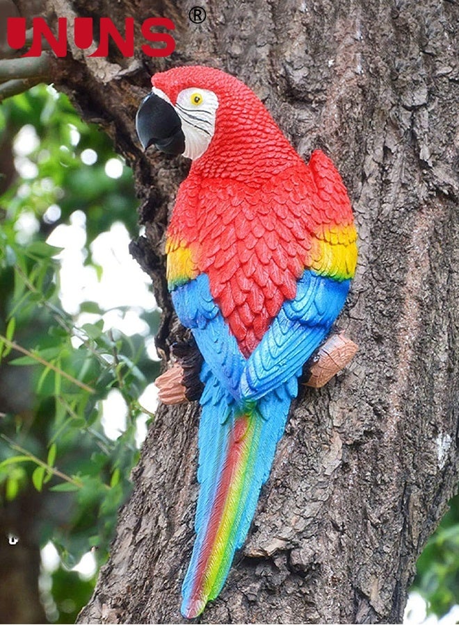 UNUNS Parrot Statues,Decor Outdoor Bar Decorations,Realistic Parrot Statues for Outside,Lifelike Bird Sculptures, Garden Patio Yard Lawn Figurines for Tropical Animal Tree Wall - Image 1