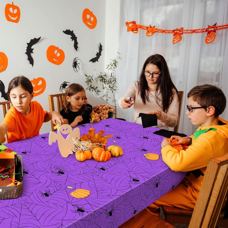 TREWAVE 3 Pack Halloween Spiderweb Tablecloth Rectangular Plastic Spider Web Table Cloth Large Size Table Covers for Home Decor Halloween Party Decorations 54" x 108" (Purple) - Image 5