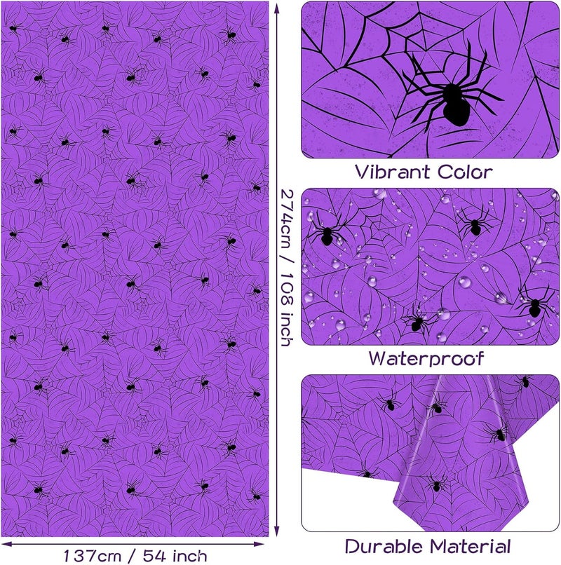 TREWAVE 3 Pack Halloween Spiderweb Tablecloth Rectangular Plastic Spider Web Table Cloth Large Size Table Covers for Home Decor Halloween Party Decorations 54" x 108" (Purple) - Image 3