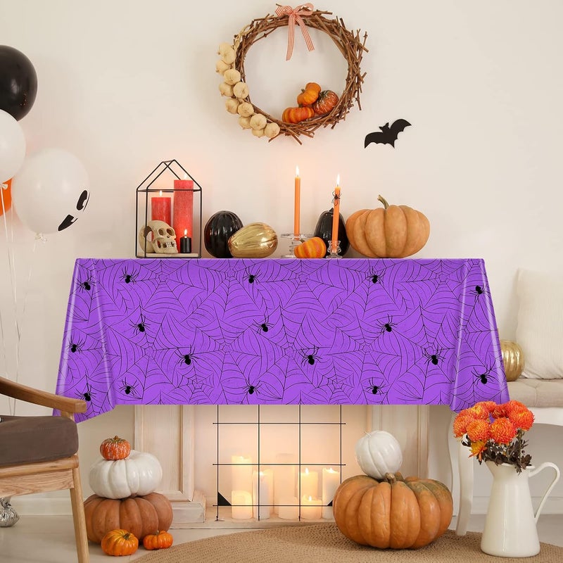 TREWAVE 3 Pack Halloween Spiderweb Tablecloth Rectangular Plastic Spider Web Table Cloth Large Size Table Covers for Home Decor Halloween Party Decorations 54" x 108" (Purple) - Image 4