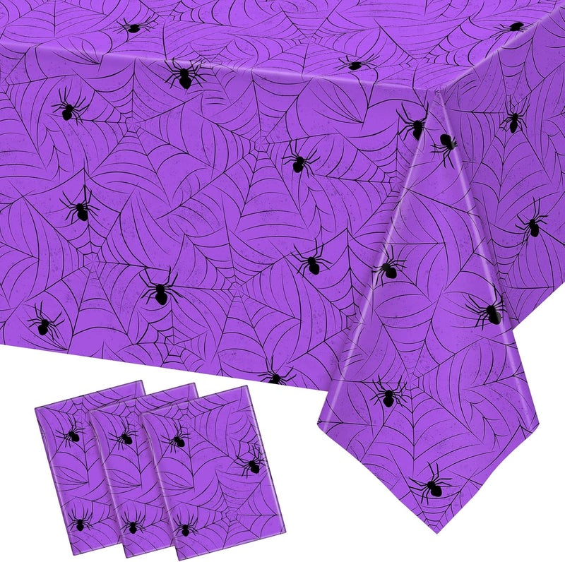 TREWAVE 3 Pack Halloween Spiderweb Tablecloth Rectangular Plastic Spider Web Table Cloth Large Size Table Covers for Home Decor Halloween Party Decorations 54" x 108" (Purple) - Image 1