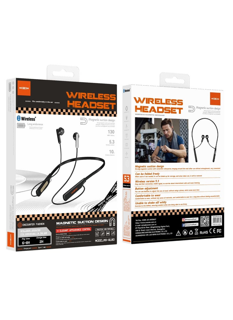 MOXOM MX-WL80 Wireless Bluetooth 5.3 in Ear Neckband with Magnetic Suction Design Earphones with Mic  - Image 3