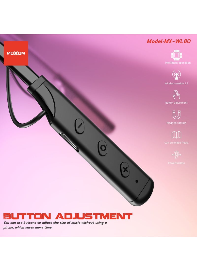 MOXOM MX-WL80 Wireless Bluetooth 5.3 in Ear Neckband with Magnetic Suction Design Earphones with Mic  - Image 5