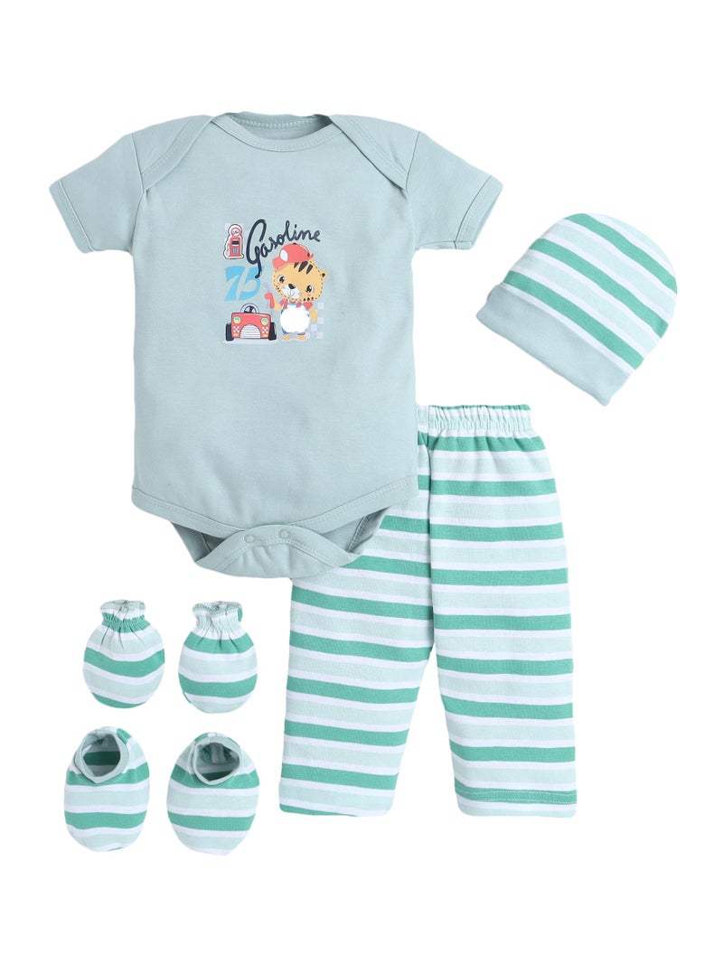EIO Newborn Baby Cotton Romper Set – Onesie Bodysuit, Cap, Pants & Booties with Mittens | Unisex Baby Clothing Combo for Boys & Girls - Image 1