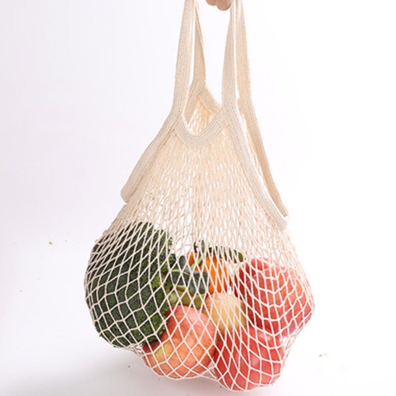 Cotton Mesh Bag for Grocery Beach Toys Beige White 