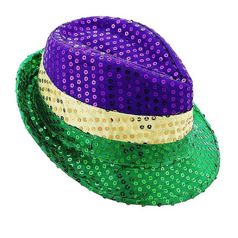 Ankelesz Mardi gras Hat Bow Tie Sequin Fedora Hat Halloween Carnival Party Cap for Kids Adults Party Favors - Image 4