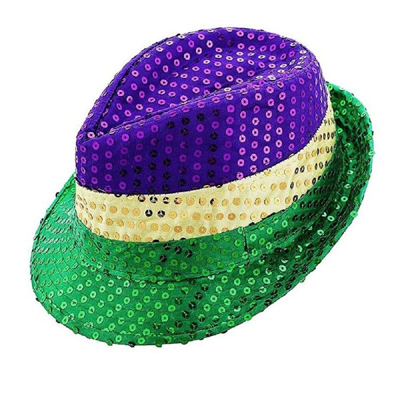 Ankelesz Mardi gras Hat Bow Tie Sequin Fedora Hat Halloween Carnival Party Cap for Kids Adults Party Favors - Image 1
