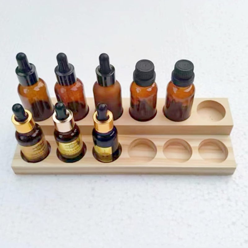 LONG TAO 2 Pcs Wooden Essential Oil Display Stand 2 layer Tabletop Essential Oils Perfume Storage Racks Oil Bottles Holder Nail Polish Shelf for Organizing Displaying - Image 3
