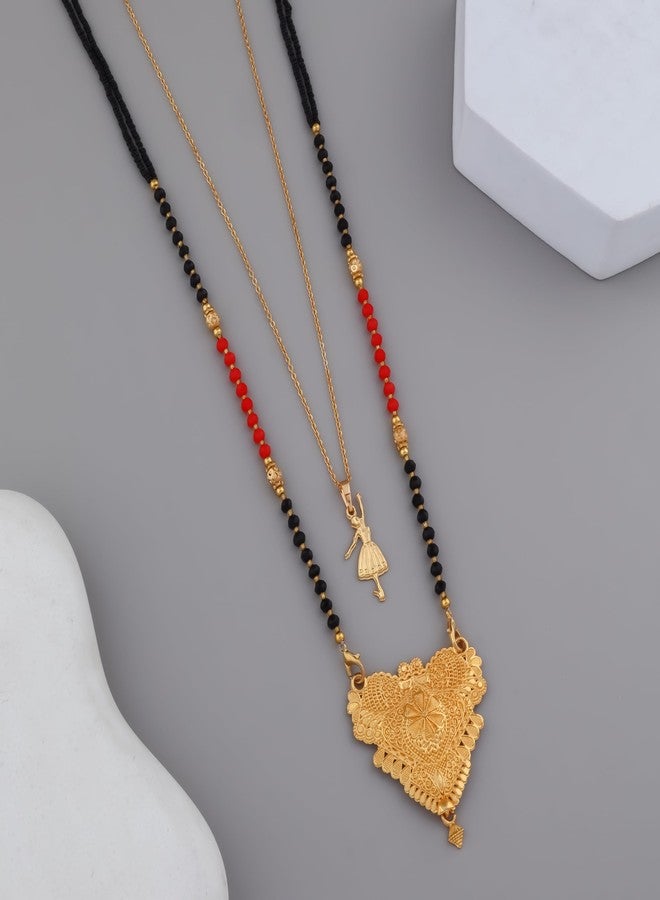 MALKYN Women's Gold Plated Intricate Motif Mangalsutra with Colorful Enamel Accents and Ballerina Pendant Layered Necklace Set, Traditional Black Beads Indian Jewelry-MD-068 - Image 2