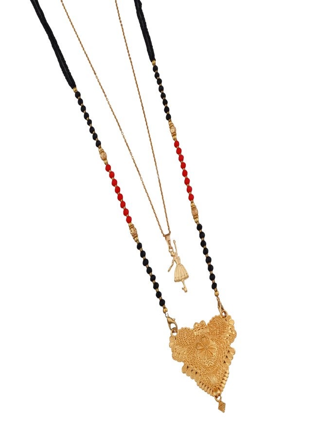 MALKYN Women's Gold Plated Intricate Motif Mangalsutra with Colorful Enamel Accents and Ballerina Pendant Layered Necklace Set, Traditional Black Beads Indian Jewelry-MD-068 - Image 1