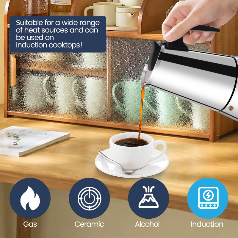 Supvision 2 Cup Moka Pot Stainless Steel 100ml Italian Espresso Coffee Maker Stovetop CoffeeMakers Mocha Pot Percolator for Induction Stove Classic Cafe Makers Portable for Easy Brewing Tummy - Image 4