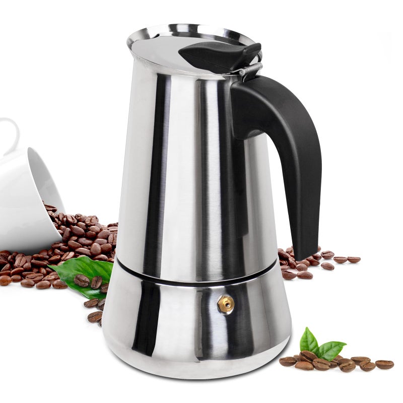 Supvision 2 Cup Moka Pot Stainless Steel 100ml Italian Espresso Coffee Maker Stovetop CoffeeMakers Mocha Pot Percolator for Induction Stove Classic Cafe Makers Portable for Easy Brewing Tummy - Image 1
