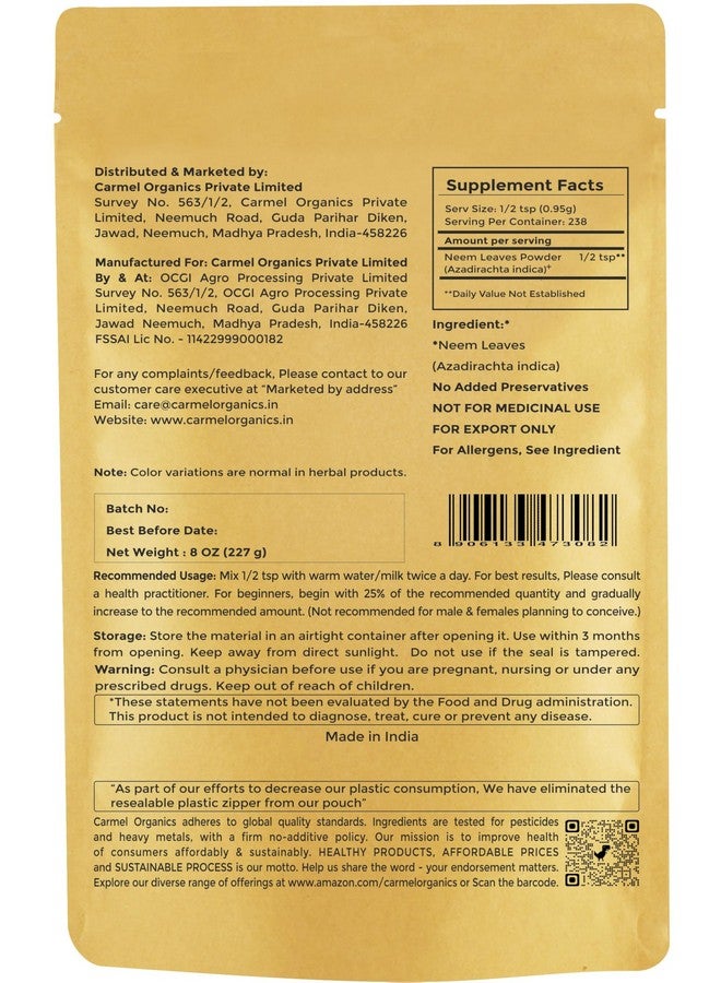 CARMEL ORGANICS CARMEL ORGANICS Neem Leaves Powder | 8 Oz or 227 Grams | Natural | Non GMO | No Added Preservatives or Additives | Azadirachta Indica Powder  - Image 2