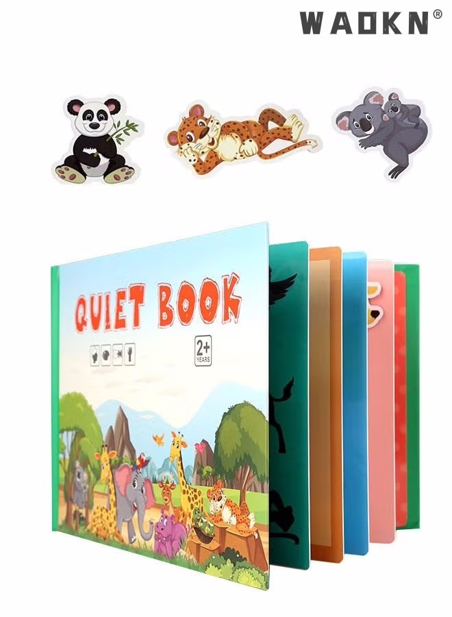 WAOKN Quiet Book for Toddlers, Montessori Interactive Felt Quiet Book for Toddlers , 10 Pages Early Learning Educational Toy Travel Toy Gifts for Boys Girls, Preschool Learning, Animal Theme, Montessori Busy Book, Easily Paste without Glue Early Education Interactive Book to Cultivate baby's Cognition of Space for 3+ Kids  - Image 1
