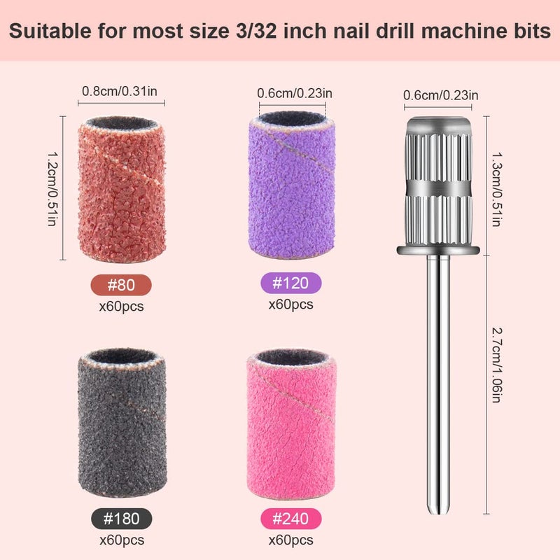 Rolybag Sanding Bands for Nail Drill Nail Sanding Bands Professional Sanding bit Nails 240 Pieces 4 Color Coarse Fine Grit Efile Sand Set 80#120#180#240# 2 Pieces Nail Drill Bits - Image 5