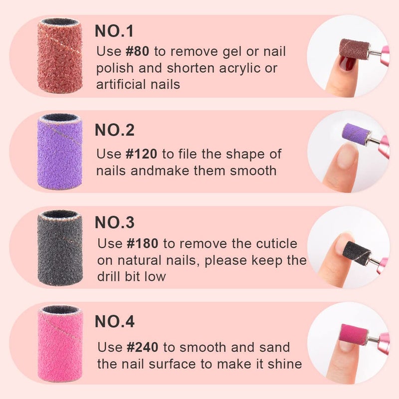Rolybag Sanding Bands for Nail Drill Nail Sanding Bands Professional Sanding bit Nails 240 Pieces 4 Color Coarse Fine Grit Efile Sand Set 80#120#180#240# 2 Pieces Nail Drill Bits - Image 4