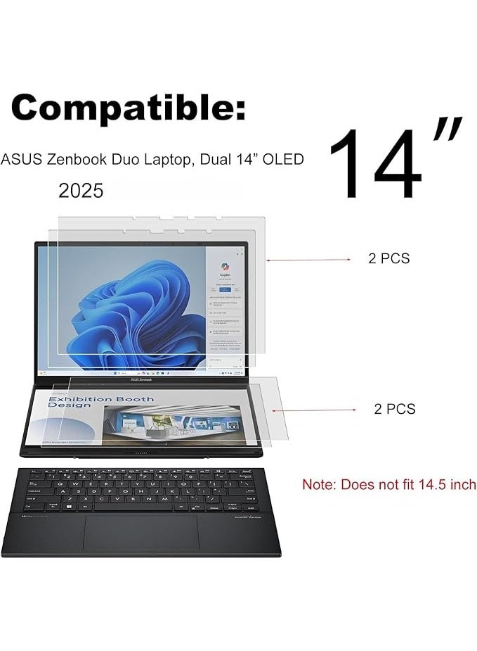 4 Pack Compatible with 2025 ASUS Zenbook Duo 2-in-1 Laptop Dual 14'' OLED UX8406 High Definition Scratch Resistant Film 2 Sets Primary and Secondary Screens - Image 2