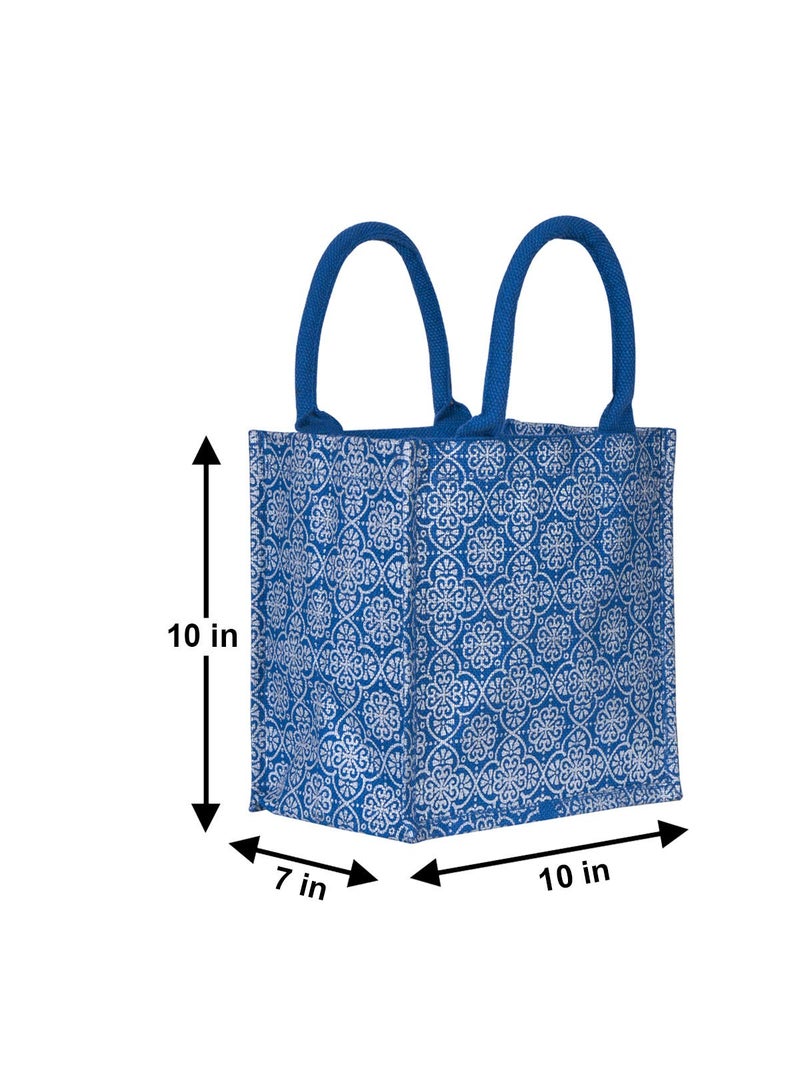 Jute Cottage Eco-Friendly Lunch & Grocery Bag for Men & Women | 10x10x7 in Blue Jute with Mughal Print & Zip | Handcrafted Sustainable Tiffin & Carry Tote for Office, Travel, Daily Use - Image 5