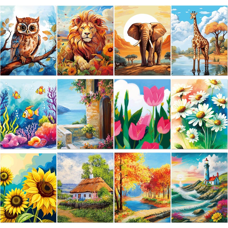 Sherr 12 Pcs Pre Drawn Canvas Pre Printed Canvas Set for Adults Cute Printed to Paint Set Theme Painting for Valentines Day Party FavorMixed Styles8 x 10 Inch