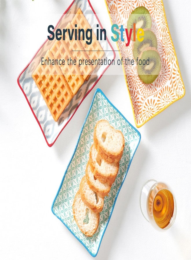 ONEMORE Appetizer Plates Set of 6-7.5 inch Small Serving Plates, Ceramic Rectangular Plates for Sushi Salad Dessert - Microwavable Oven & Dishwasher Safe, Scratch Resistant Stackable - Assorted Colors - Image 2