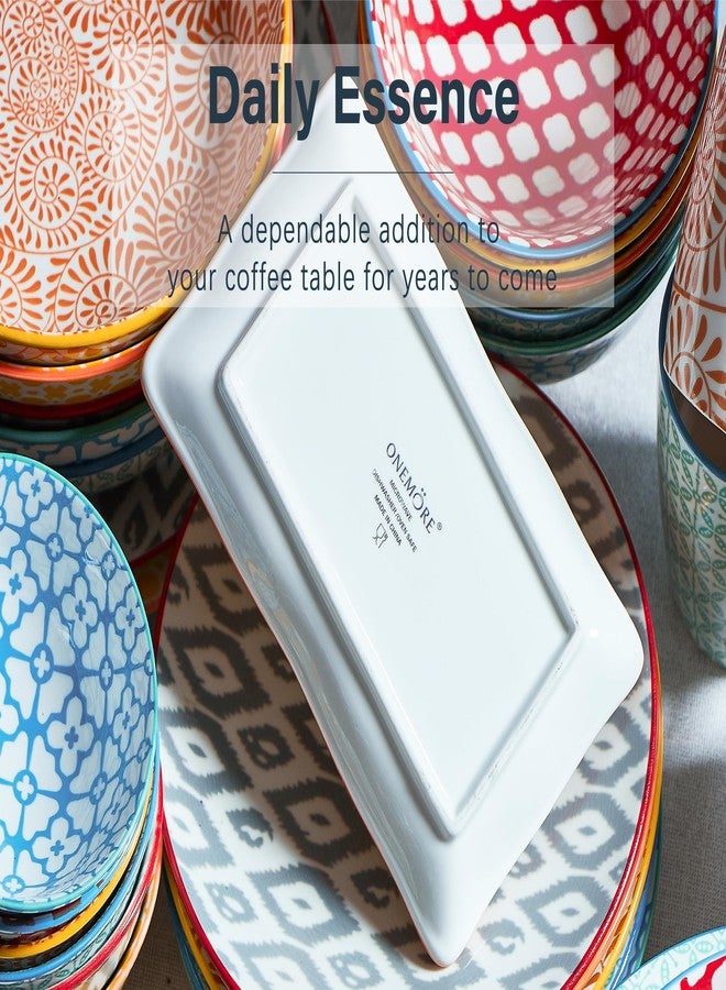 ONEMORE Appetizer Plates Set of 6-7.5 inch Small Serving Plates, Ceramic Rectangular Plates for Sushi Salad Dessert - Microwavable Oven & Dishwasher Safe, Scratch Resistant Stackable - Assorted Colors - Image 5